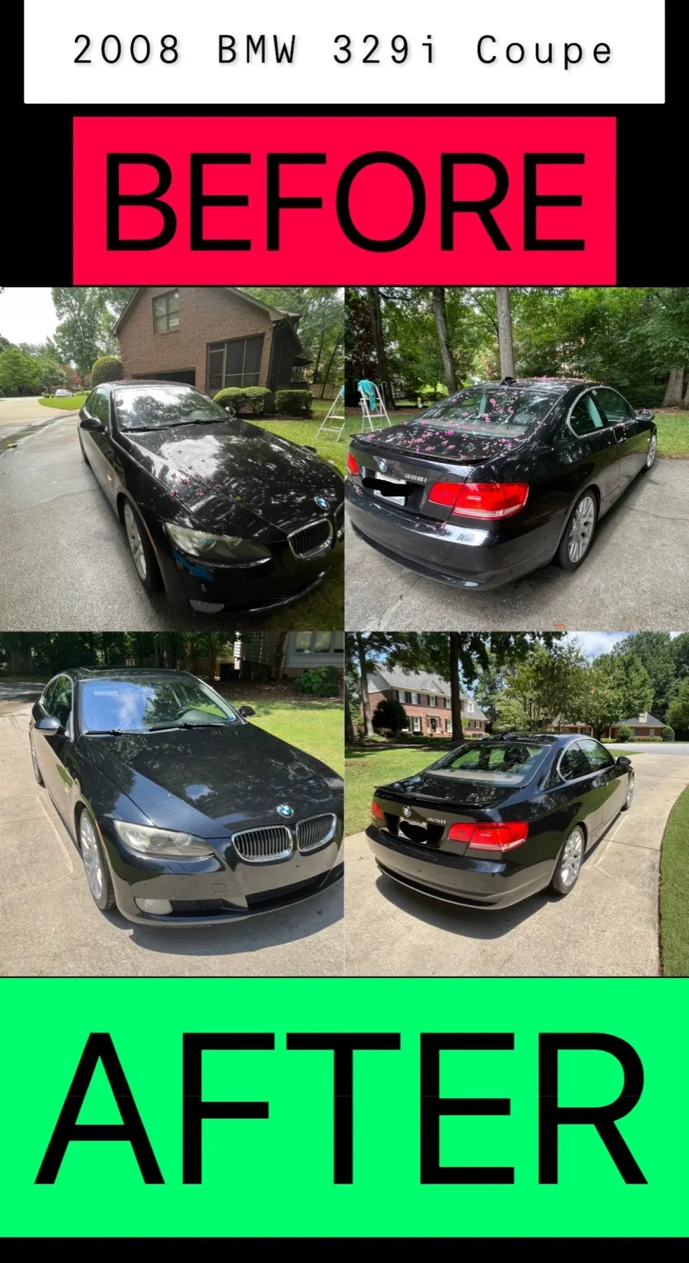 BMW coupe before and after detailing collage