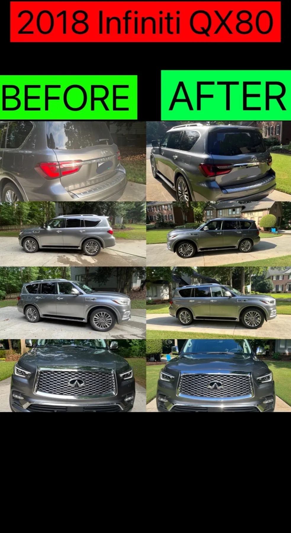 2018 Infiniti QX80 before and after detailing collage