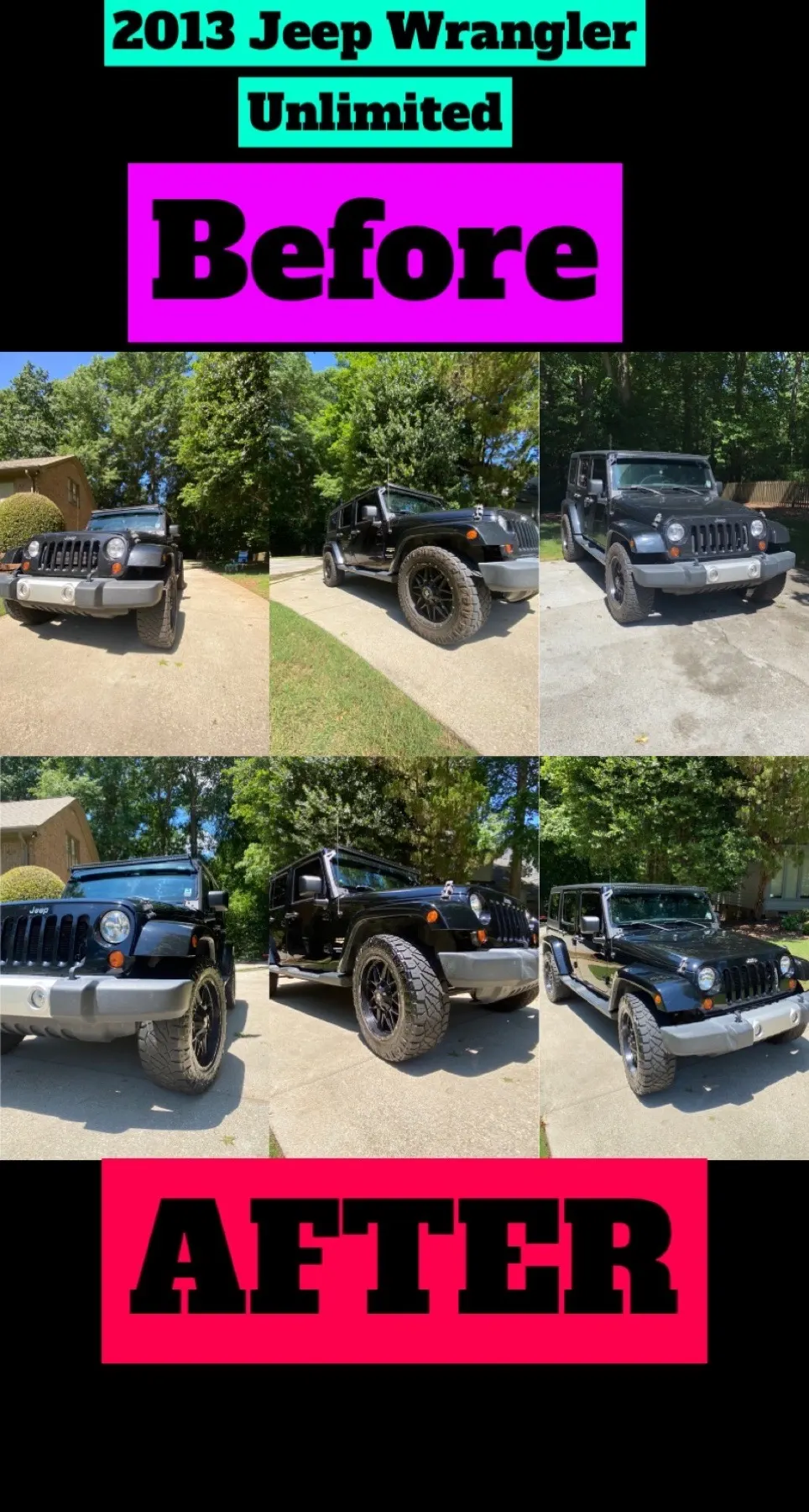 2013 Jeep Wrangler before and after detailing collage