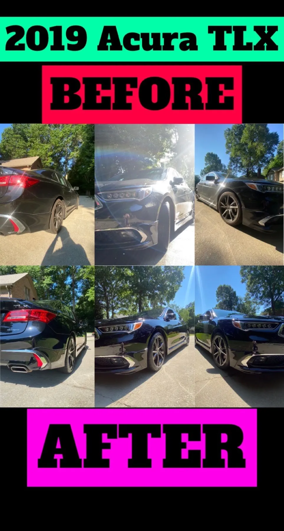 2019 Acura TLX before and after detailing collage