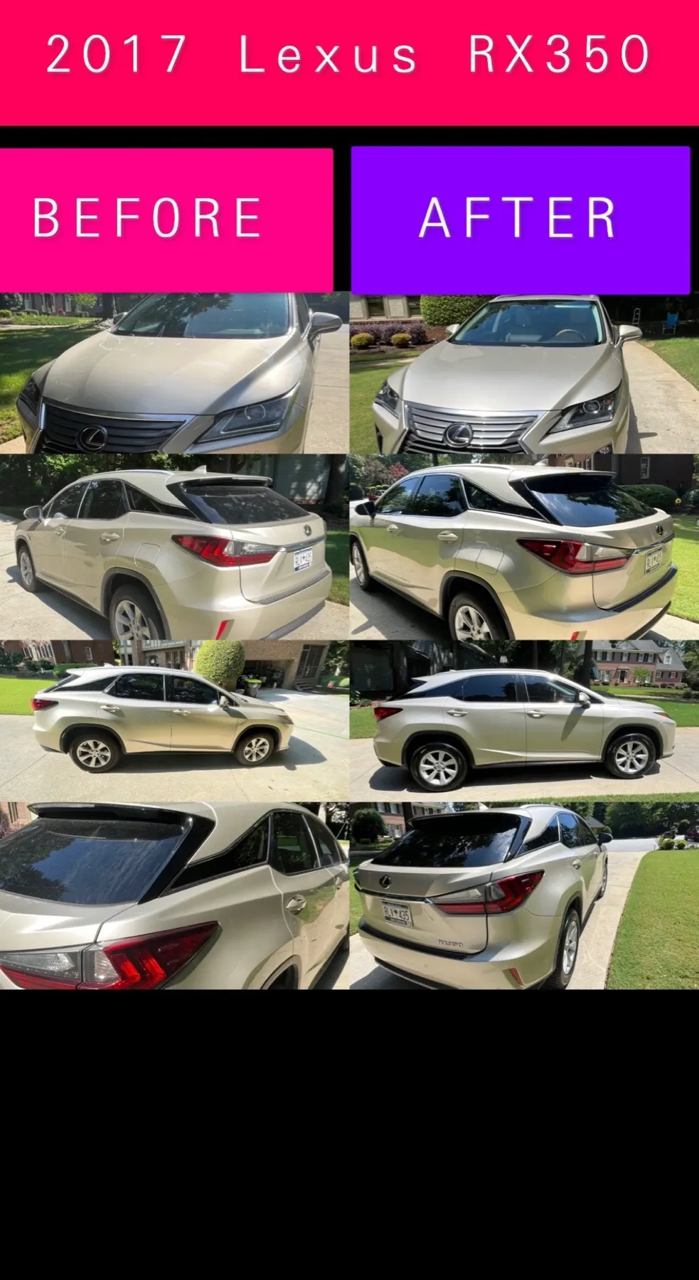 2017 Lexus RX350 before and after detailing collage